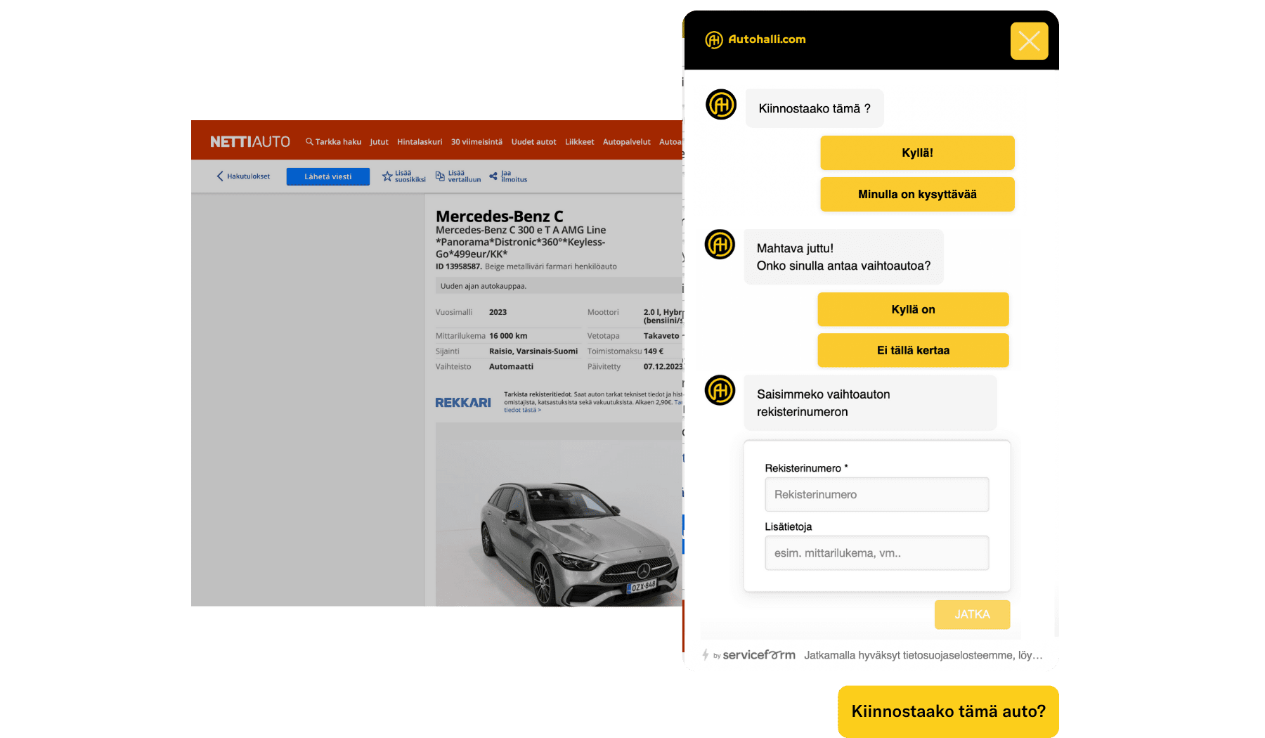 Autohalli.comin Chatbot portaali Nettiautossa