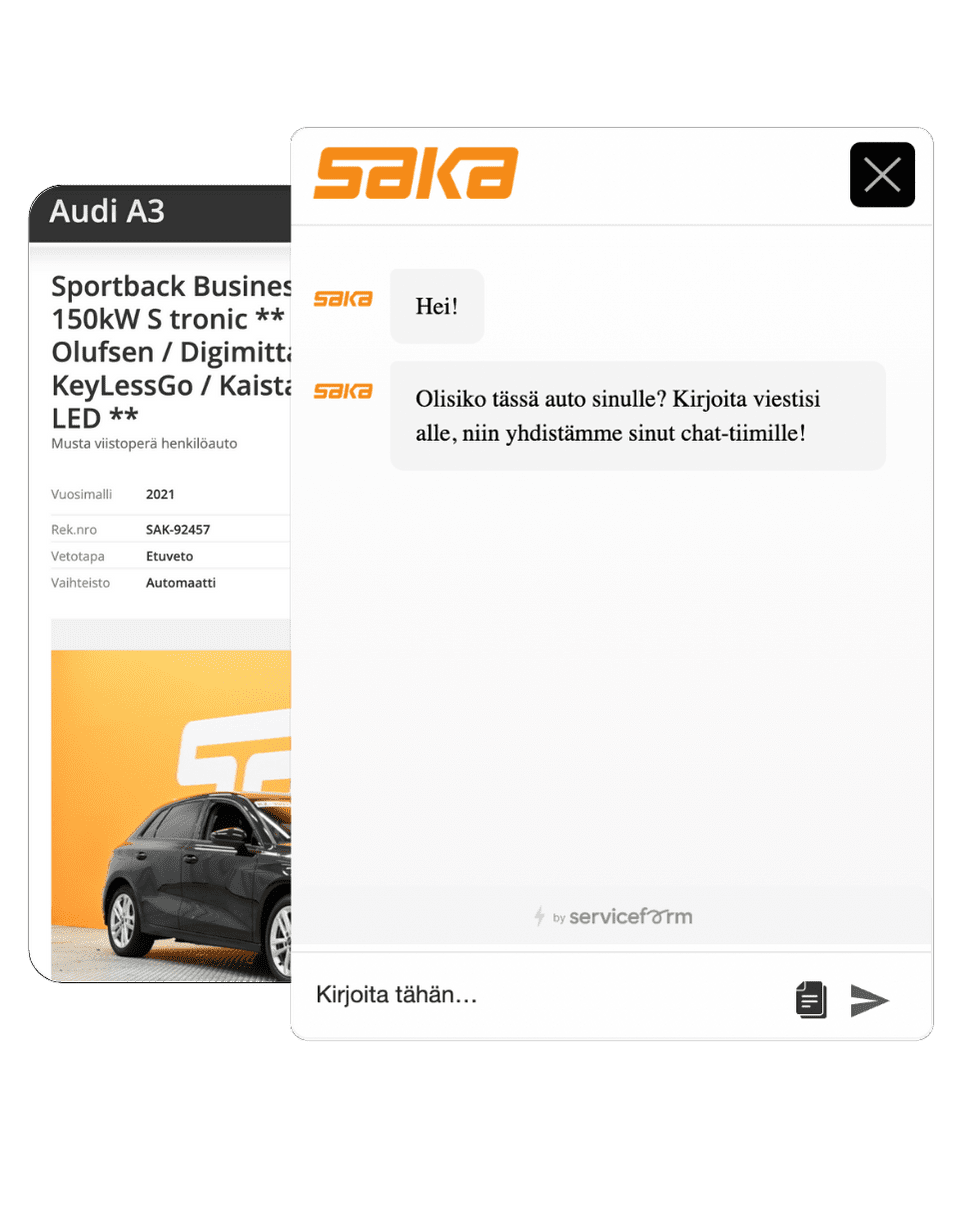Serviceformin toteuttama live chat autoliike Sakalle